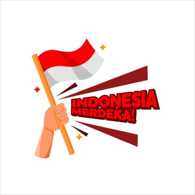 Art illustration symbol Indonesian Independence day icon logo august or pancasila of hand holding flag