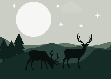 art illustration design concept background landscape icon deer with painting colorful artwork cartoon