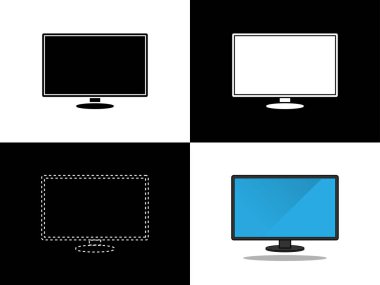 Art illustration design icon logo with silhouette concept symbol of tv monitor lcd