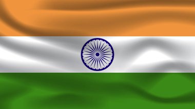 İllüstrasyon konsepti bağımsızlık sembolü Hindistan 'ın 3D renkli bayrağını sallayan gerçekçi simge