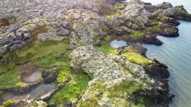 İzlanda volkanik kıyı şeridi, açık hava manzarası İzlanda sonbahar sezonu 4k 'de saf doğa. Yüksek kalite 4k görüntü