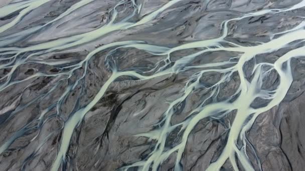 Ледниковая Река Исландии Природный Водный Узор Красивый Волшебный Воздушный Пейзаж — стоковое видео