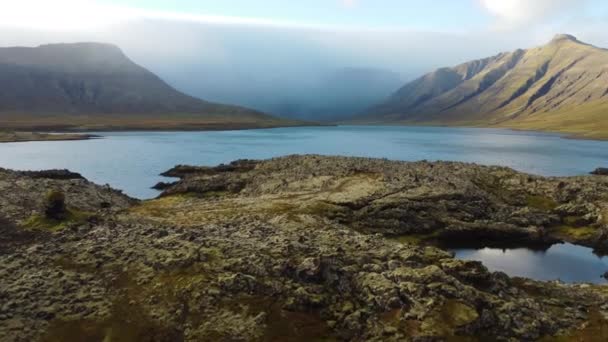 Islandzkie Wybrzeże Wulkaniczne Krajobraz Lotu Ptaka Czysta Natura Islandzkim Sezonie — Wideo stockowe