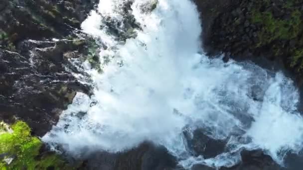 アイスランドの滝 美しい緑の夏の季節 火山純粋な山の川の空中ビュー 高品質4K映像 — ストック動画