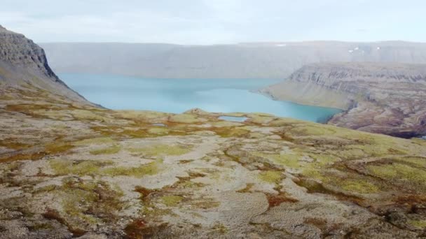 Magiczne Fiordy Wulkaniczne Islandii Piękny Krajobraz Naturalny Widok Lotu Ptaka — Wideo stockowe