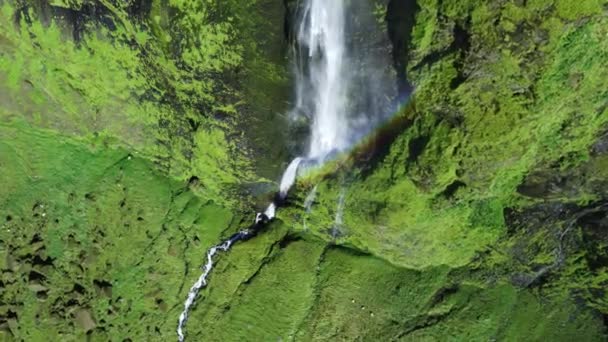 Cascata Islanda Bella Stagione Estiva Verde Vulcanico Vista Aerea Fiume — Video Stock