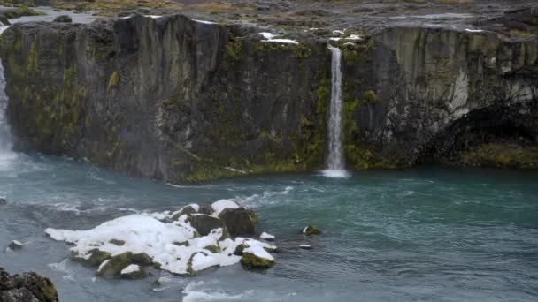 Paesaggio Naturale Bella Cascata Islanda Fiume Puro Ambiente Pulito Inverno — Video Stock