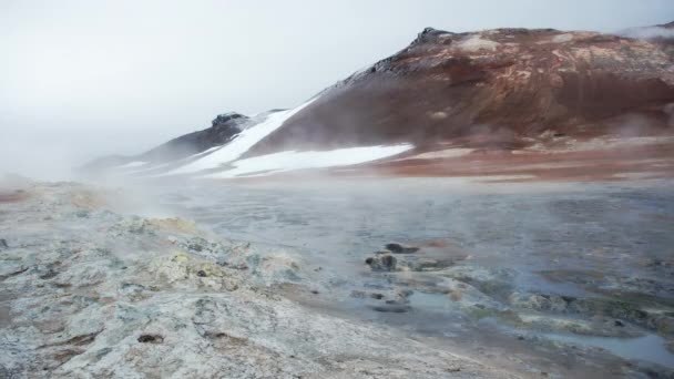 8K美丽的自然景观 冰岛Namafjall Hverir地热区 硫磺谷的纯能源 烟熏孔 10Bit分级日志 — 图库视频影像