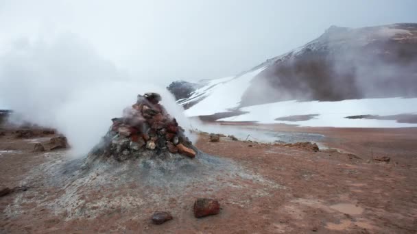 Красивый Природный Ландшафт Namafjall Hverir Геотермальной Области Исландии Чистая Энергия — стоковое видео