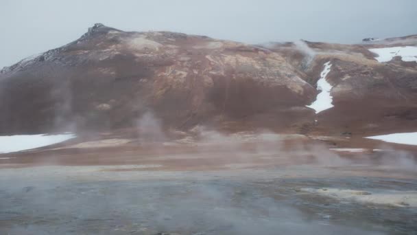 8K美丽的自然景观 冰岛Namafjall Hverir地热区 硫磺谷的纯能源 烟熏孔 10Bit分级日志 — 图库视频影像