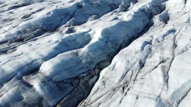 Natuur Vatnajokull Gletsjer Ijsland Witte Sneeuw Blauw Ijs Winterseizoen Luchtfoto — Stockvideo