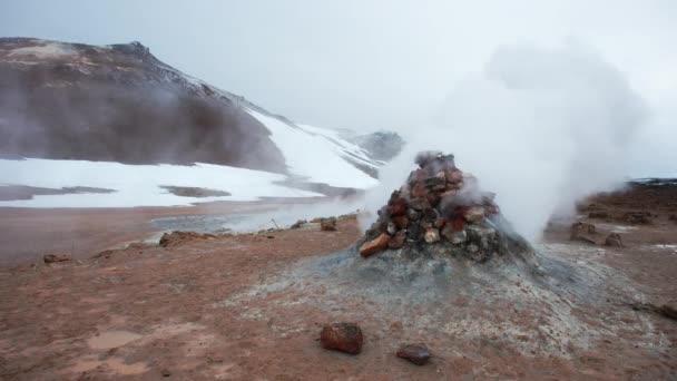 7680X4320 美丽的自然景观 冰岛Namafjall Hverir地热区 硫磺谷的纯能源 带有烟熏孔 高分辨率电影Uhd 4320P — 图库视频影像
