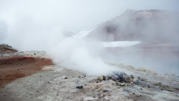 7680X4320 美丽的自然景观 冰岛Namafjall Hverir地热区 硫磺谷的纯能源 带有烟熏孔 高分辨率电影Uhd 4320P — 图库视频影像