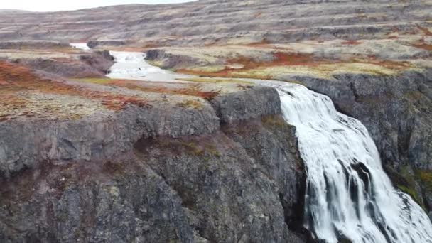 Kraftvoller Dynjandi Wasserfall Der Isländischen Naturlandschaft Hochwertiges Filmmaterial — Stockvideo