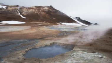 İzlanda 'da jeotermal alan, Sülfür Vadisi' nde Tüten Fümerollü Saf Yeşil Enerji. 8K 'da çekilmiş.