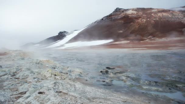 Geotermální Oblast Islandu Čistá Zelená Energie Údolí Síry Kouřícími Fumaroly — Stock video