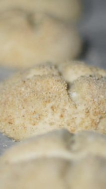 Vertical screen: Warm fresh bread in a bakery. Making bread and eco production. Dough Rises Fast. Cooking process in Time Lapse. Baking Italian bio bread in oven. High quality footage