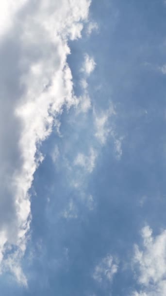 Vertical Screen Blue Sky White Fluffy Clouds Clear Good Weather — Wideo stockowe