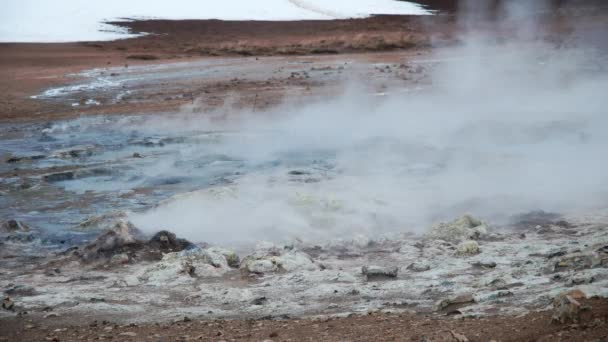 Geothermal Area Iceland Pure Green Energy Sulfur Valley Smoking Fumaroles — 비디오