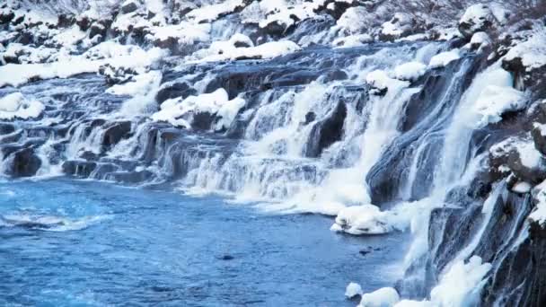 Waterfall Iceland Snowy Mountain Cold River Winter Magical Outdoor Winter — Vídeo de Stock