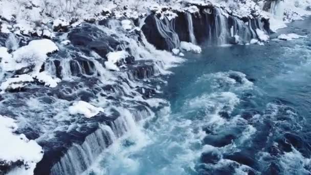 Waterfall Iceland Snowy Mountain Cold River Winter Magical Outdoor Winter — Αρχείο Βίντεο