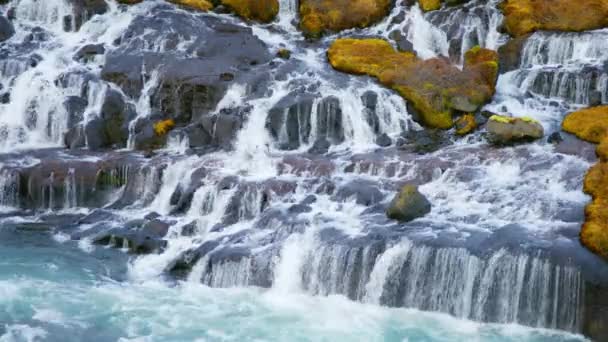 Höstvattenfall Island Rent Turkost Vatten Mountain River Populär Turist Plats — Stockvideo