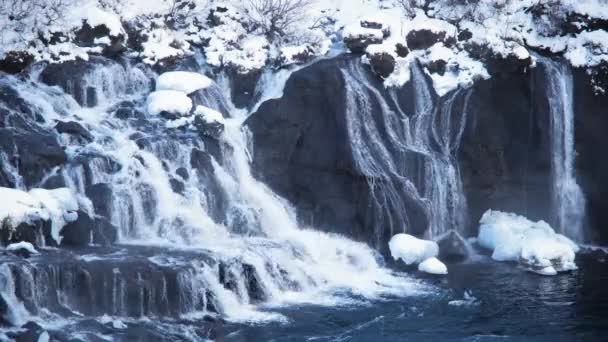 Waterfall Iceland Snowy Mountain Cold River Winter Magical Outdoor Winter — Vídeos de Stock