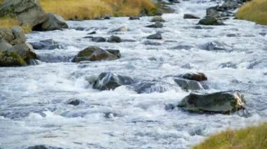 Wild mountain river in Iceland. Pure water running through stone. River Water Splashing. Shot in 8k resolution.