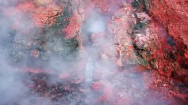 Geothermal area in Iceland, natural hot spring. Stunning boiling clear water in sulfur valley. Nature miracle beautiful landscape. Deildartunguhver thermal area. Shot in 8k resolution. High quality 4k