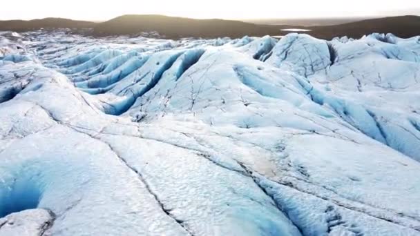 Natur Vatnajokull Glaciär Island Vit Snö Och Blå Vintersäsong Antenn — Stockvideo