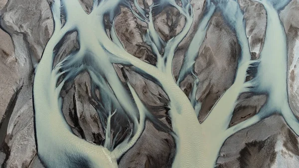 Ledovcové Řeky Shora Letecká Fotografie Říčních Toků Islandských Ledovců Krásné — Stock fotografie