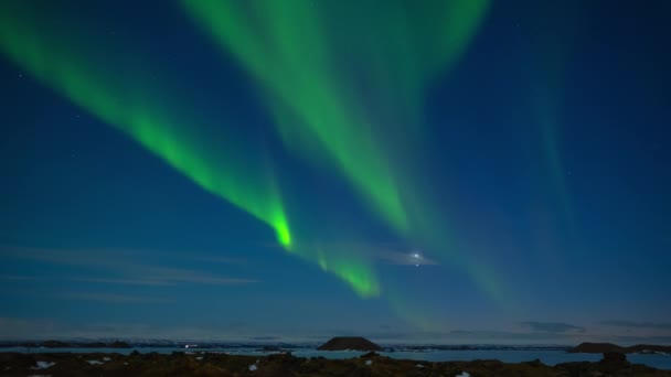Aurora Borealis Norrskenet Island Myvatn Lake Night Time Lapse Astronomiska — Stockvideo