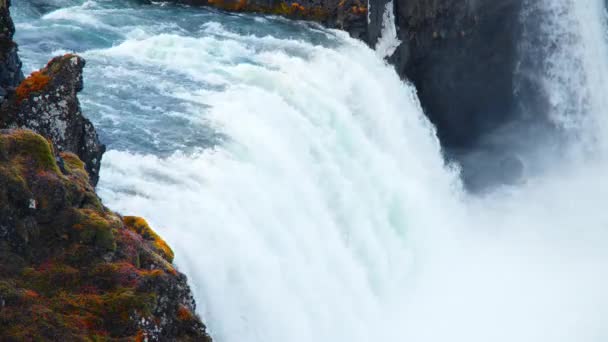 Waterfall Iceland Pure Glacier Water Flowing High Cliffs Huge Water — Stock Video