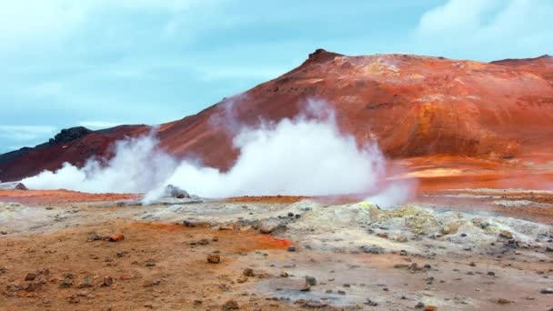 Геотермальна Зона Ісландії Чиста Зелена Енергія Долині Сульфура Курцями Фумароли — стокове відео