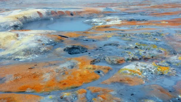 Geothermal Area Iceland Pure Green Energy Sulfur Valley Smoking Fumaroles — Stok video