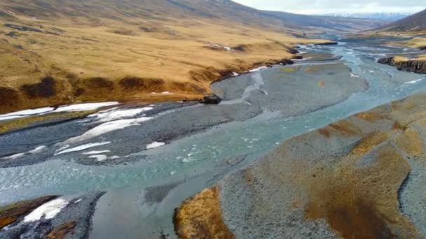 Ποταμός Καθαρό Μπλε Παγετώνα Νερού Στην Ισλανδία Φύση Τοπίο Αεροφωτογραφία — Αρχείο Βίντεο