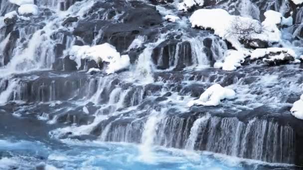 Waterfall Iceland Snowy Mountain Cold River Winter Magical Outdoor Winter — Stockvideo