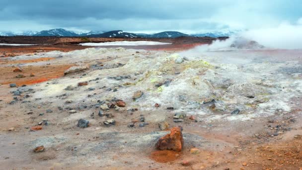 Geothermal Area Iceland Pure Green Energy Sulfur Valley Smoking Fumaroles — Video Stock