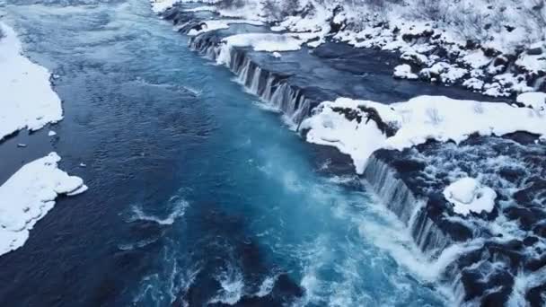 Waterfall Iceland Snowy Mountain Cold River Winter Magical Outdoor Winter — Stok video