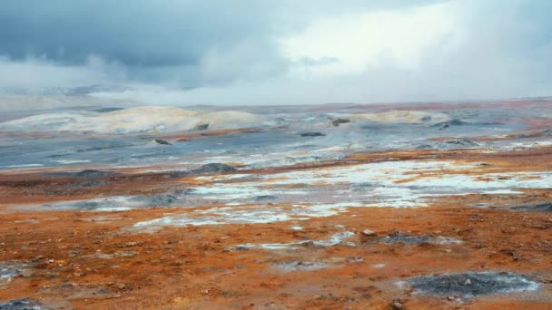 Geothermal Area Iceland Pure Green Energy Sulfur Valley Smoking Fumaroles — Vídeos de Stock