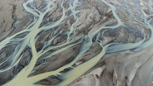Ледниковые Реки Сверху Аэрофотосъемка Речных Потоков Исландских Ледников Прекрасное Искусство — стоковое фото