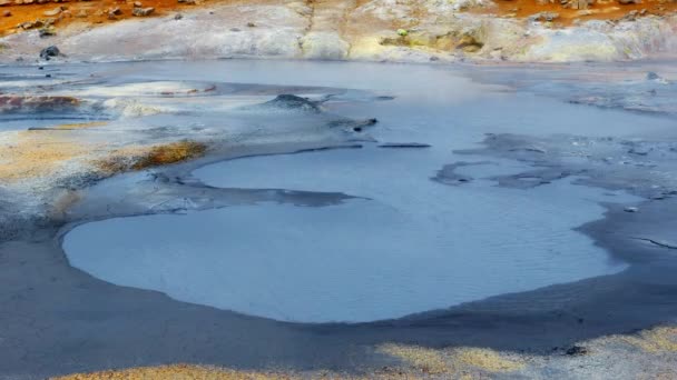 Geothermal Area Iceland Pure Green Energy Sulfur Valley Smoking Fumaroles — Stock video