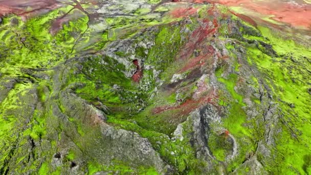 Extinct Volcanoes Landscape Volcanic Mountain Covered Moss Early Spring Pure — Stock Video