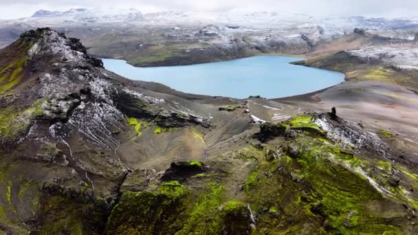 Dağ Gölünde Turkuaz Mavi Göl Havadan Görünüşü Zlanda Daki Volkanik — Stok video