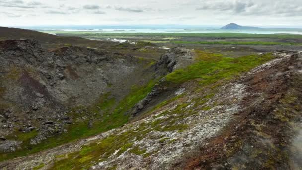 Zona Geotermal Cerca Del Lago Myvatn Smoky Hill Naturaleza Islandia — Vídeo de stock