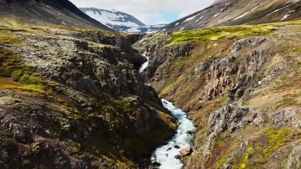 Enorme Cascada Cañón Montaña Clear Prístino Paisaje Islandés Hermoso Lugar — Vídeos de Stock