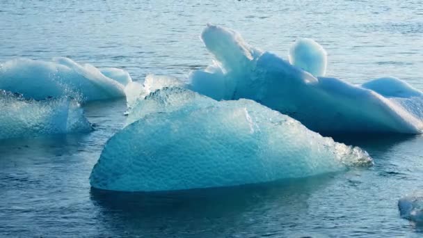 Blue Icebergs Breakaway Glacier Pure Nature Iceland Crystal Clear Blue — Stock Video