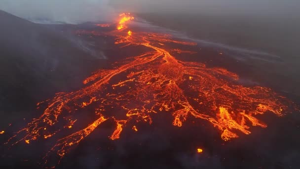 Volcano Eruption 2023 Red Burning Lava Erupts Ground Iceland Formation — Video Stock
