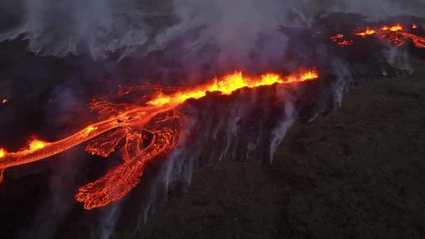 Volcano Eruption 2023 Red Burning Lava Erupts Ground Iceland Formation — Stock video