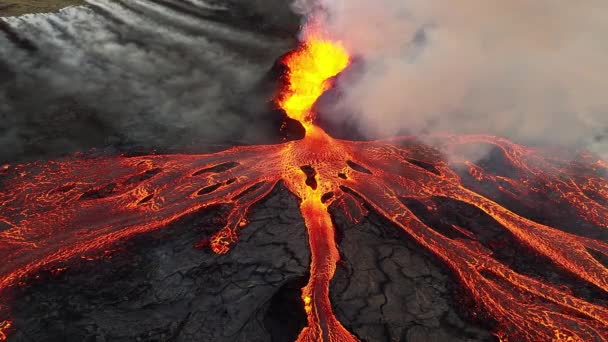 Erupción Del Volcán Erupción Lava Ardiente Rojo Del Suelo Islandia — Vídeos de Stock